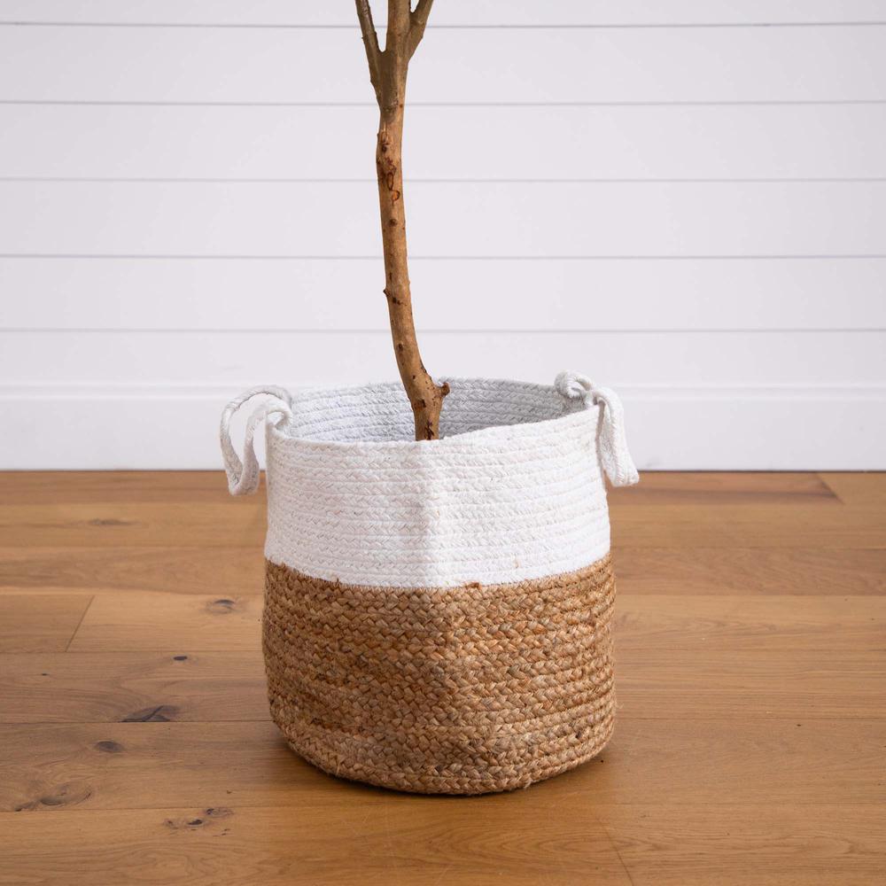 7ft. Artificial Olive Tree with Natural Trunk and Handmade Jute Basket. Picture 3