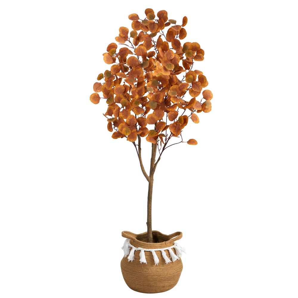 5ft. Artificial Autumn Eucalyptus Tree with Handmade Jute. Picture 1