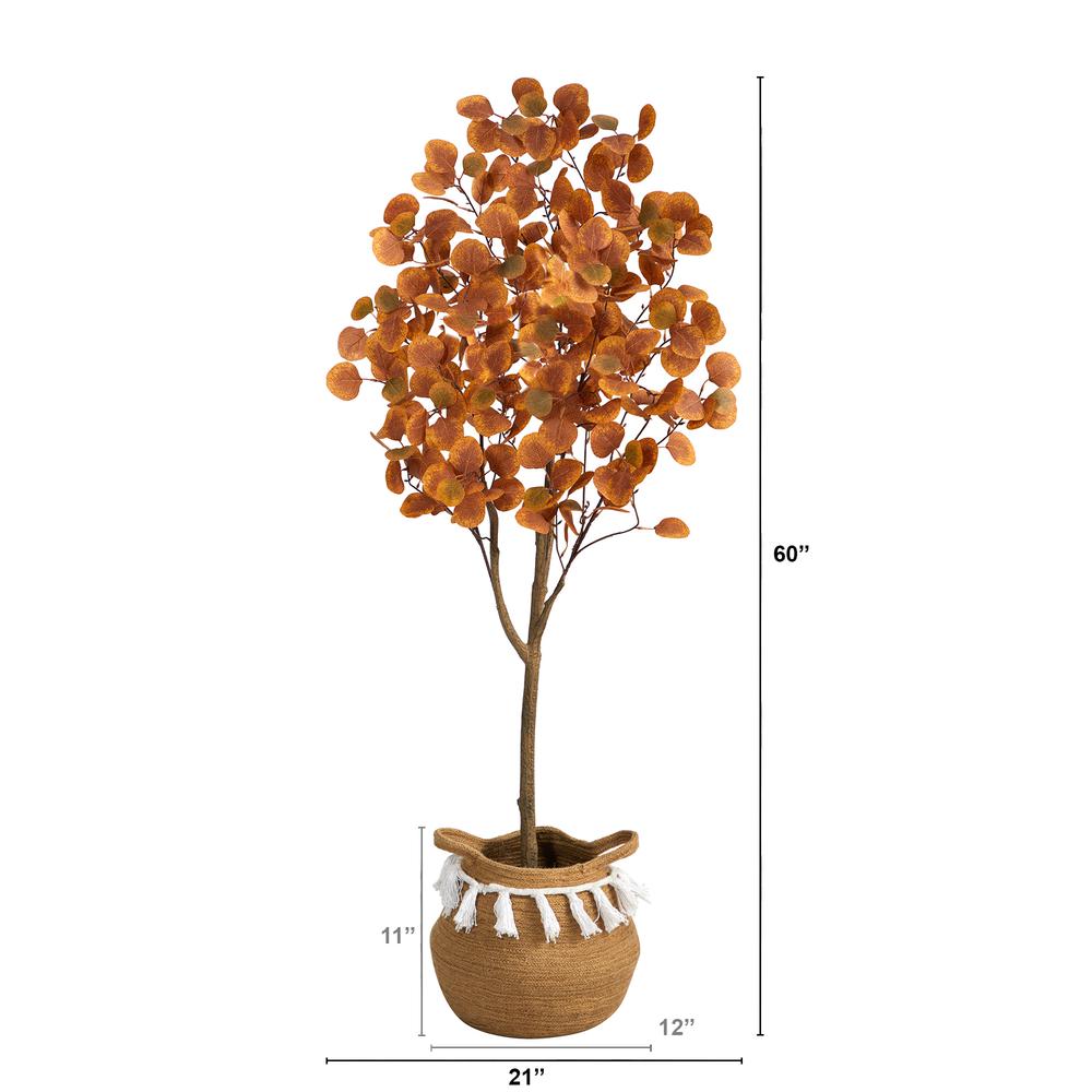 5ft. Artificial Autumn Eucalyptus Tree with Handmade Jute. Picture 2