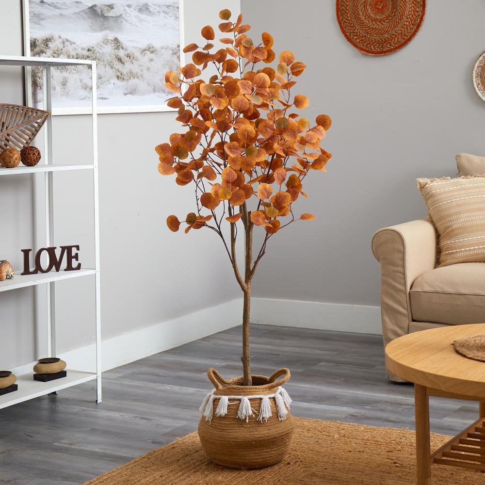 5ft. Artificial Autumn Eucalyptus Tree with Handmade Jute. Picture 4
