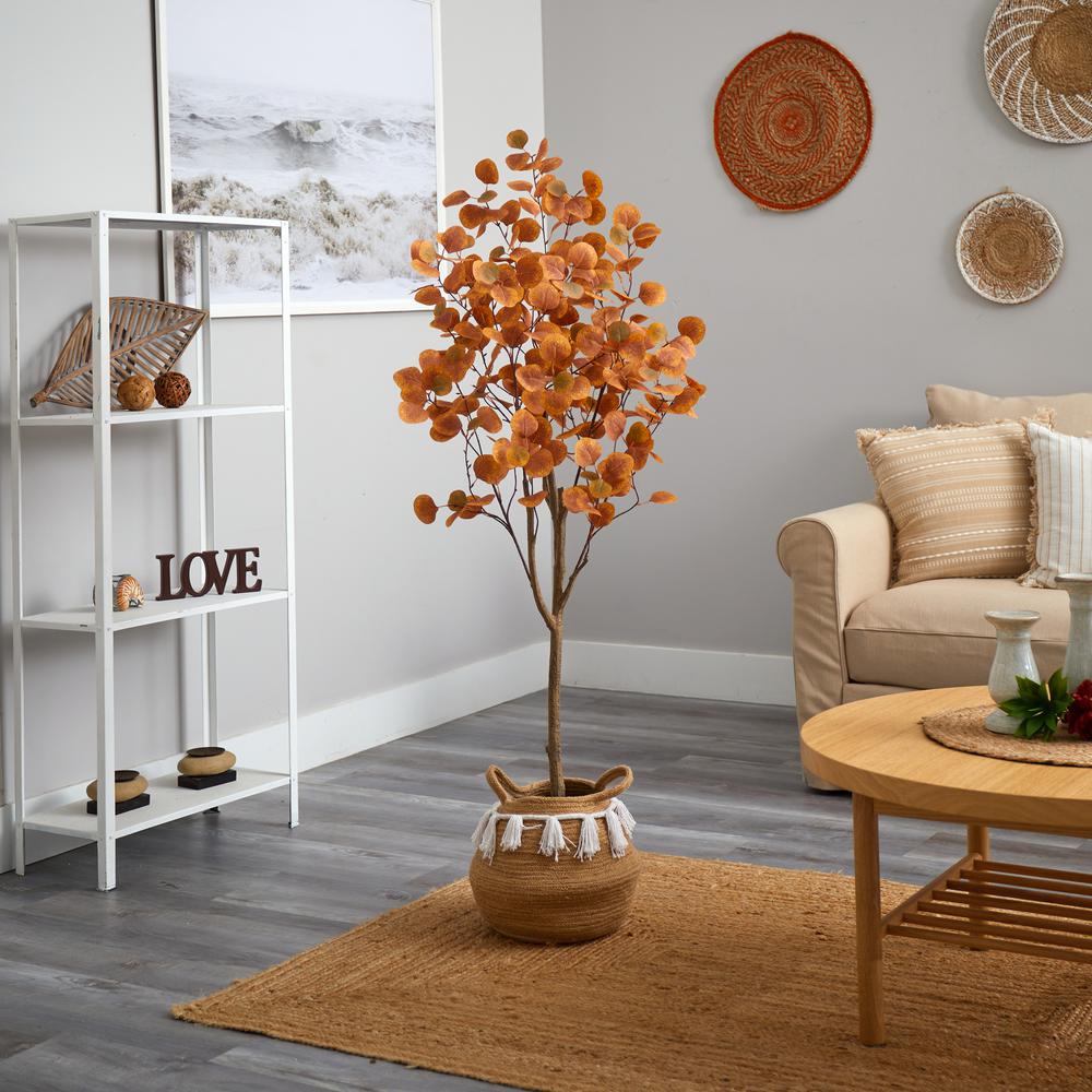 5ft. Artificial Autumn Eucalyptus Tree with Handmade Jute. Picture 3