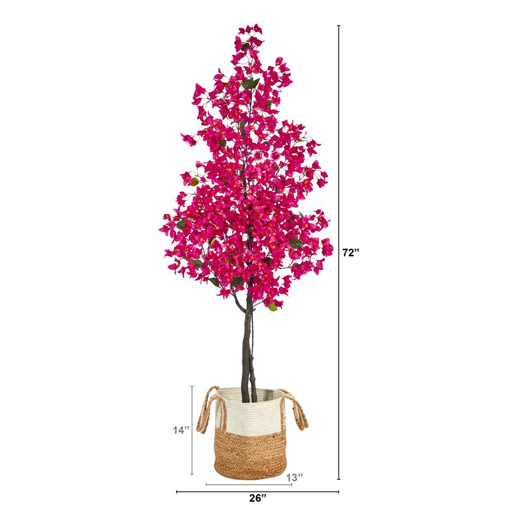 6ft. Artificial Bougainvillea Tree with Handmade Jute & Cotton Basket. Picture 2