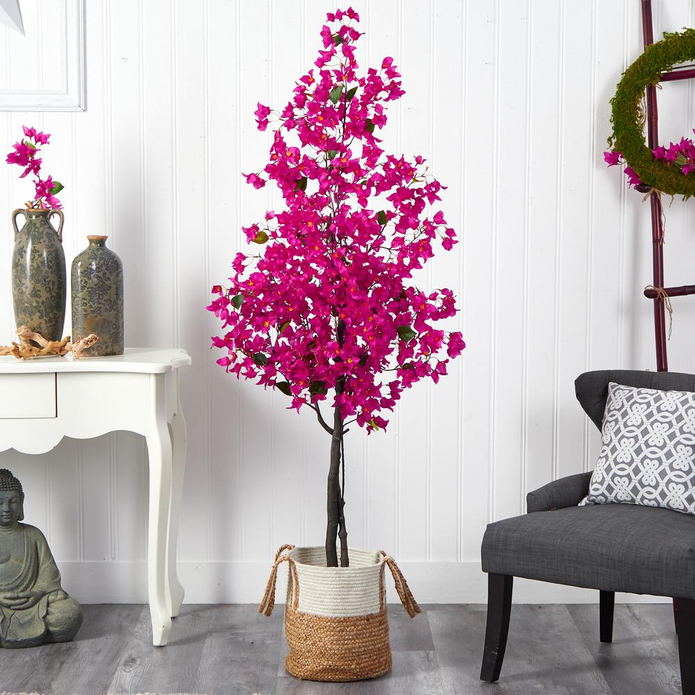 6ft. Artificial Bougainvillea Tree with Handmade Jute & Cotton Basket. Picture 4