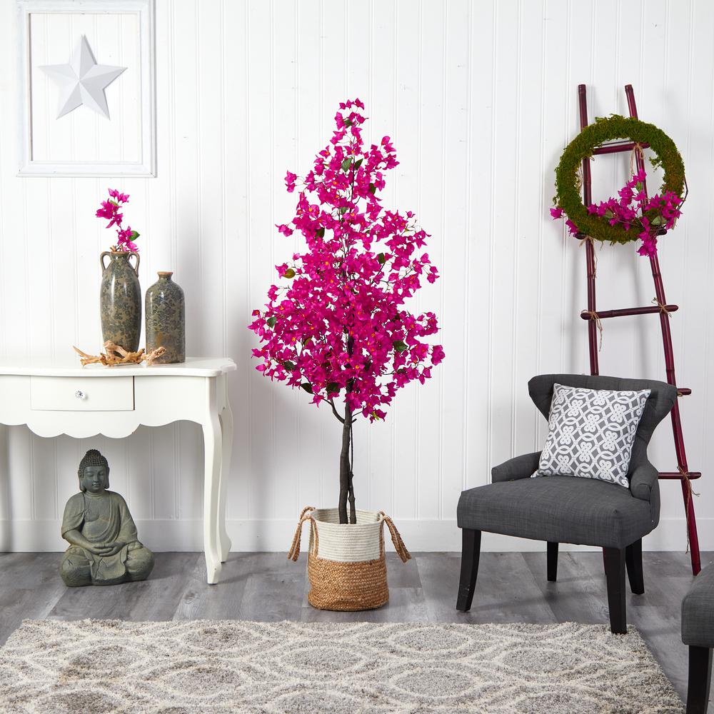 6ft. Artificial Bougainvillea Tree with Handmade Jute & Cotton Basket. Picture 3