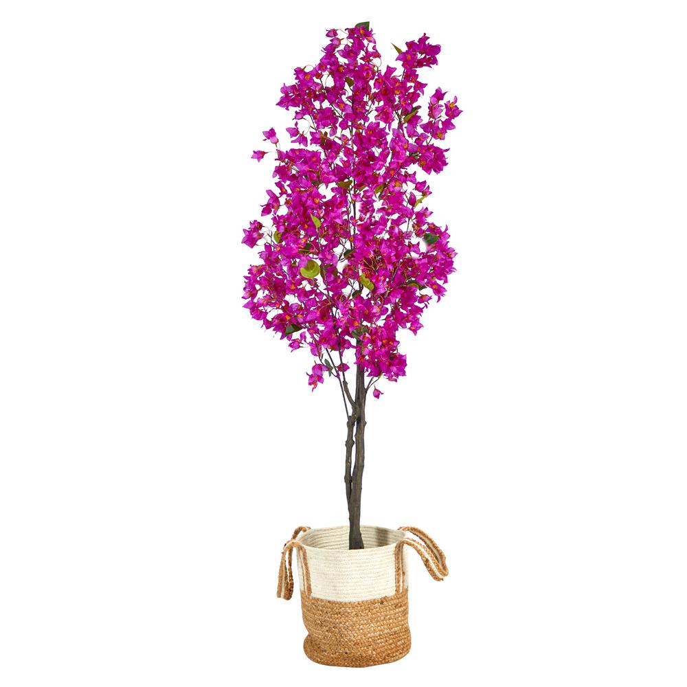 6ft. Artificial Bougainvillea Tree with Handmade Jute & Cotton Basket. Picture 1