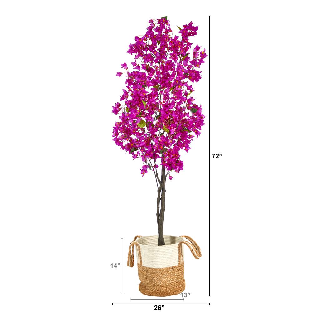 6ft. Artificial Bougainvillea Tree with Handmade Jute & Cotton Basket. Picture 2