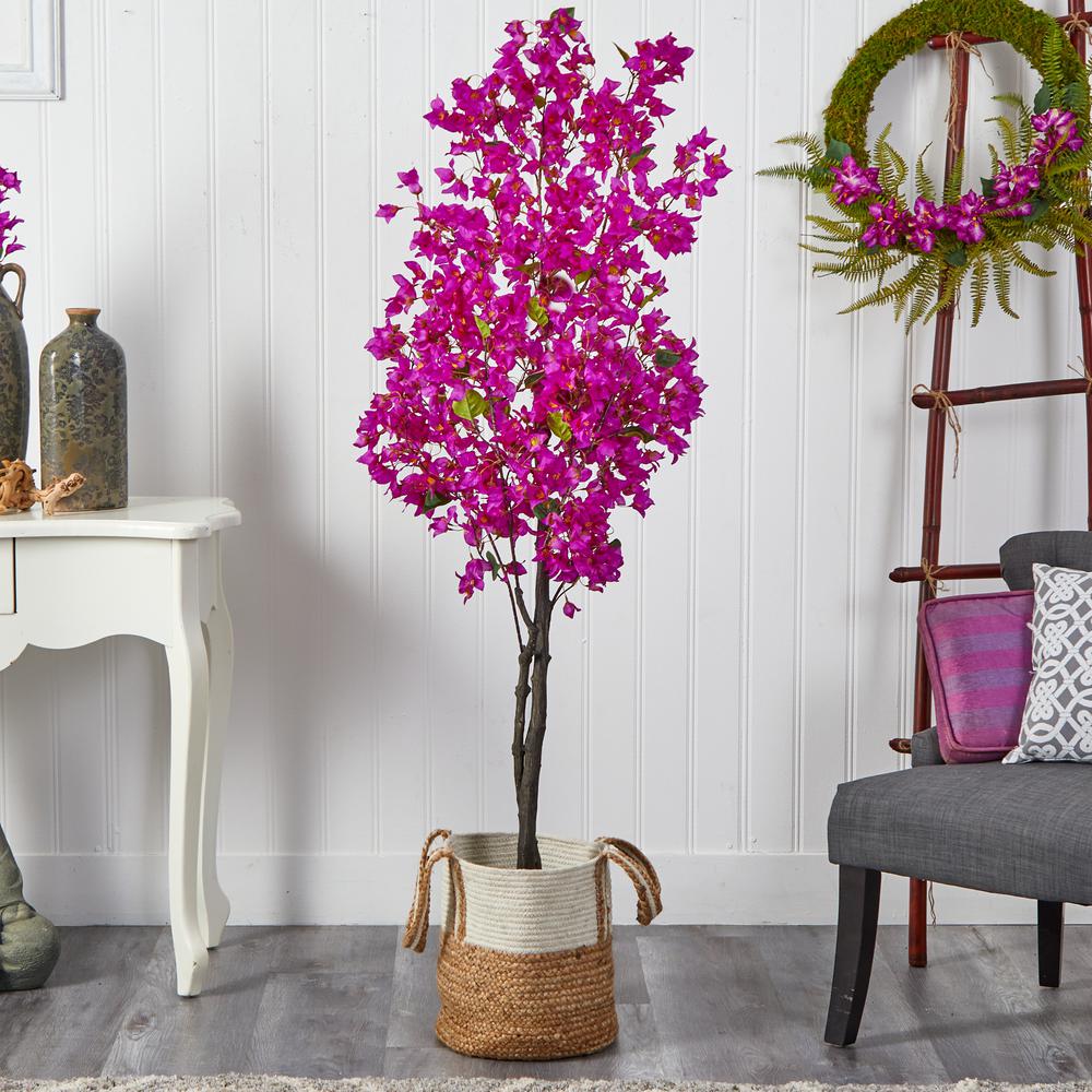 6ft. Artificial Bougainvillea Tree with Handmade Jute & Cotton Basket. Picture 4
