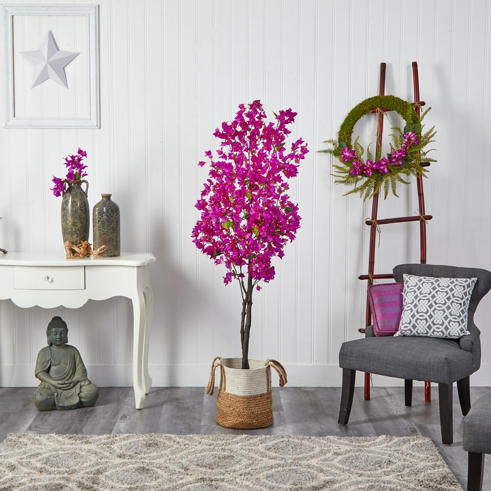 6ft. Artificial Bougainvillea Tree with Handmade Jute & Cotton Basket. Picture 3