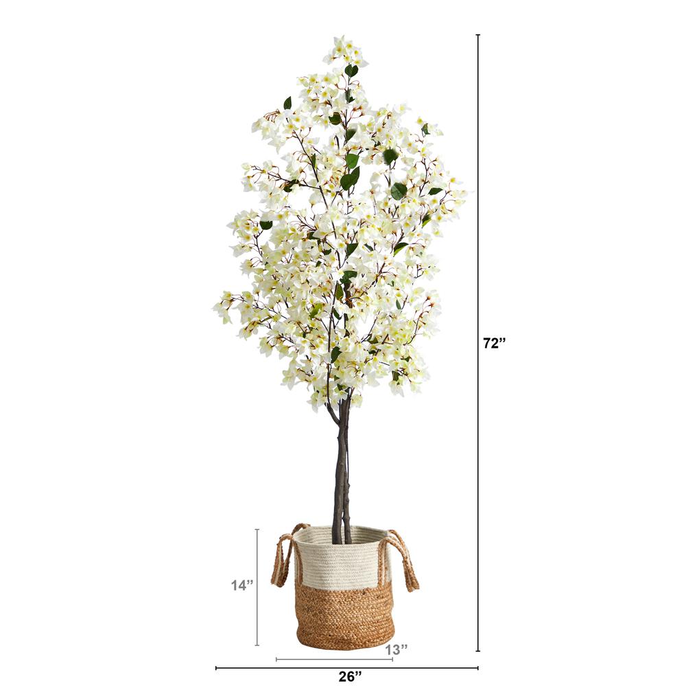 6ft. Artificial Bougainvillea Tree with Handmade Jute & Cotton Basket. Picture 2