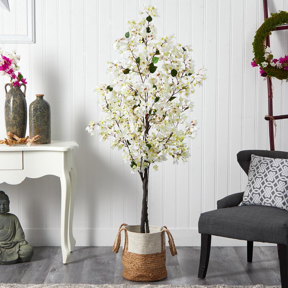 6ft. Artificial Bougainvillea Tree with Handmade Jute & Cotton Basket. Picture 4