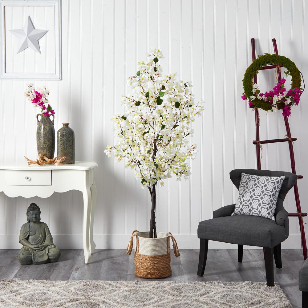 6ft. Artificial Bougainvillea Tree with Handmade Jute & Cotton Basket. Picture 3
