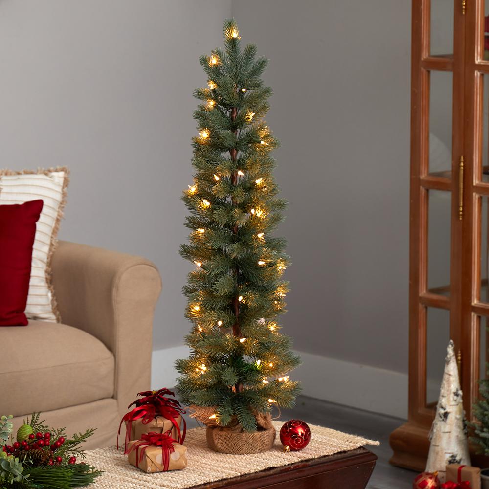 Green Pine Artificial Christmas Tree with 50 Warm White Lights Set. Picture 7