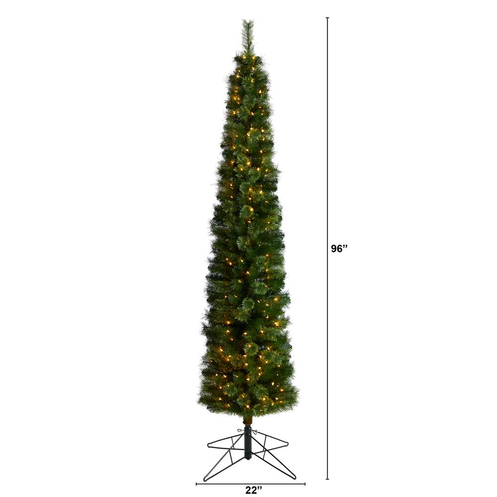 Green Pencil Artificial Christmas Tree with 200 Clear (Multifunction) LED Lights. Picture 2