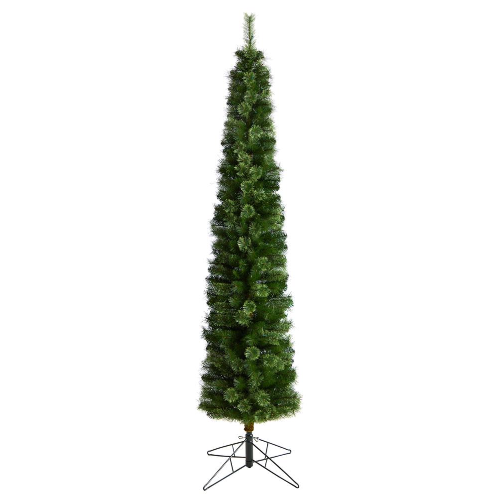 Green Pencil Artificial Christmas Tree with 200 Clear (Multifunction) LED Lights. Picture 3