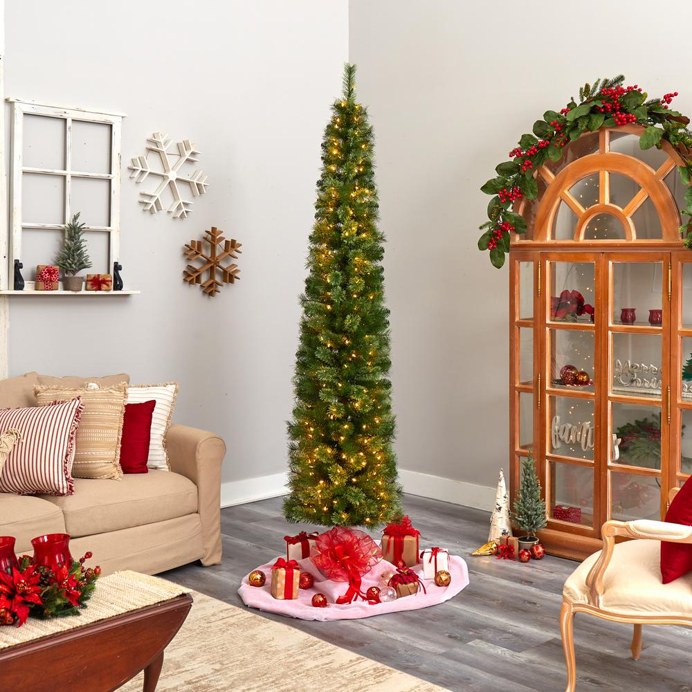 Green Pencil Artificial Christmas Tree with 200 Clear (Multifunction) LED Lights. Picture 8