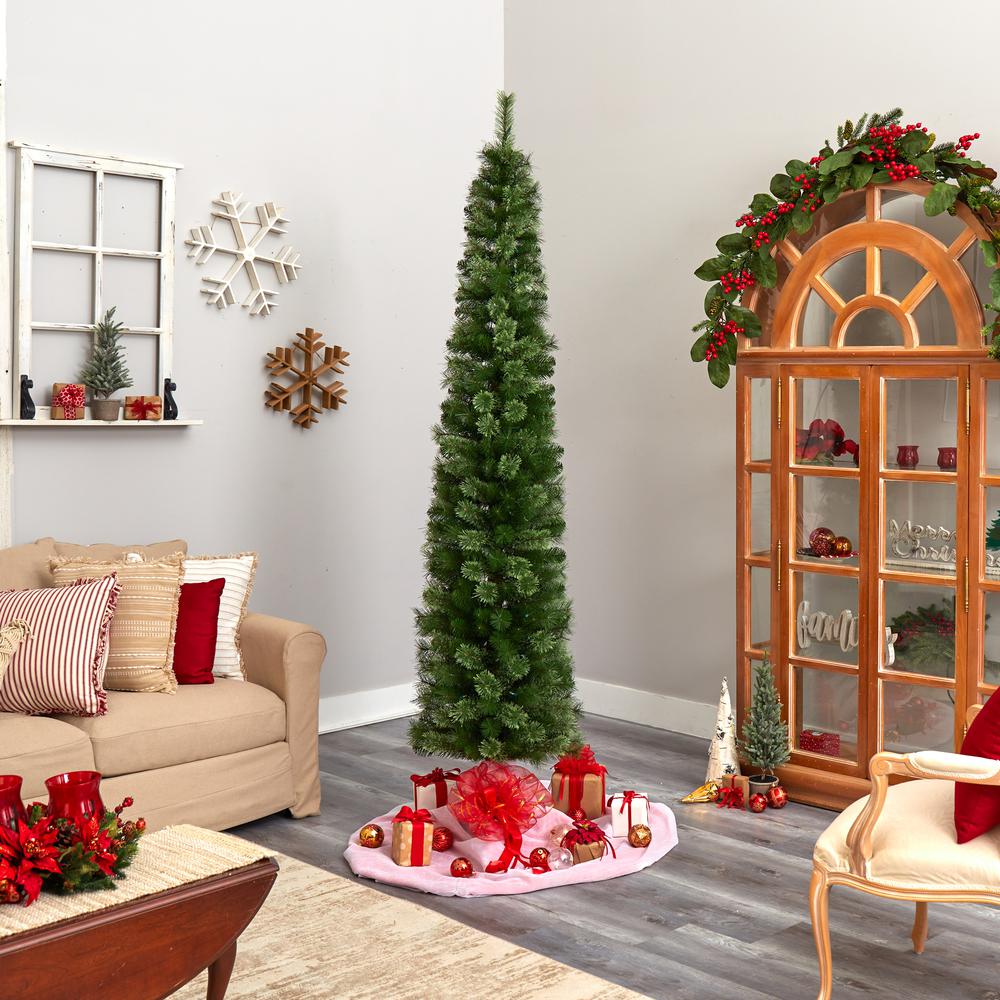Green Pencil Artificial Christmas Tree with 200 Clear (Multifunction) LED Lights. Picture 9