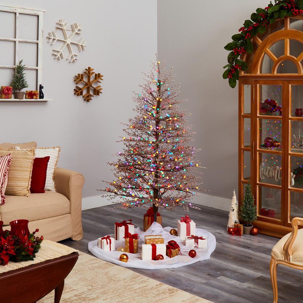 4ft. Frosted Berry Twig Artificial Christmas Tree with 100 Multicolored Gum Ball LED Lights and 240 Bendable Branches. Picture 8