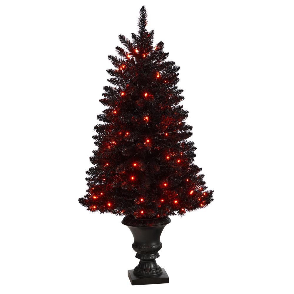 4ft. Black Halloween Artificial Christmas Tree in Urn with 100 Orange LED Lights. Picture 5