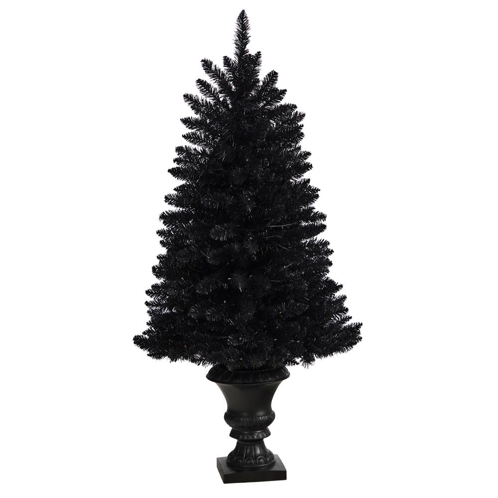 4ft. Black Halloween Artificial Christmas Tree in Urn with 100 Orange LED Lights. Picture 2