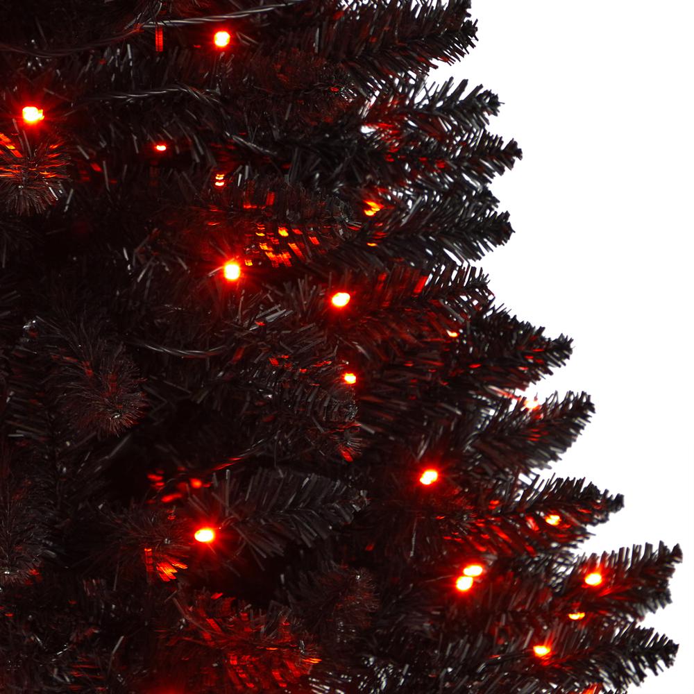 4ft. Black Halloween Artificial Christmas Tree in Urn with 100 Orange LED Lights. Picture 3