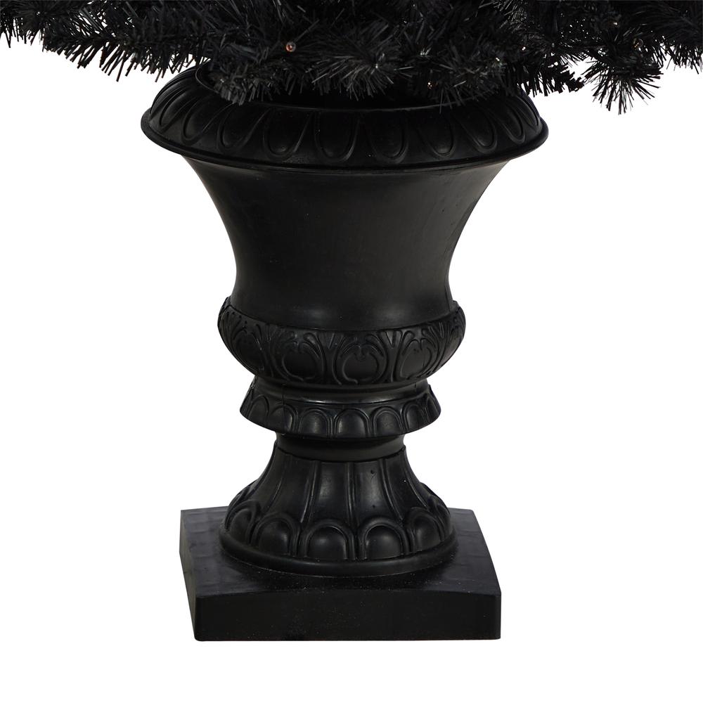 4ft. Black Halloween Artificial Christmas Tree in Urn with 100 Orange LED Lights. Picture 6