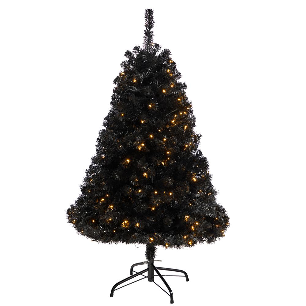 4ft. Black Artificial Christmas Tree with 170 Clear LED Lights. Picture 1