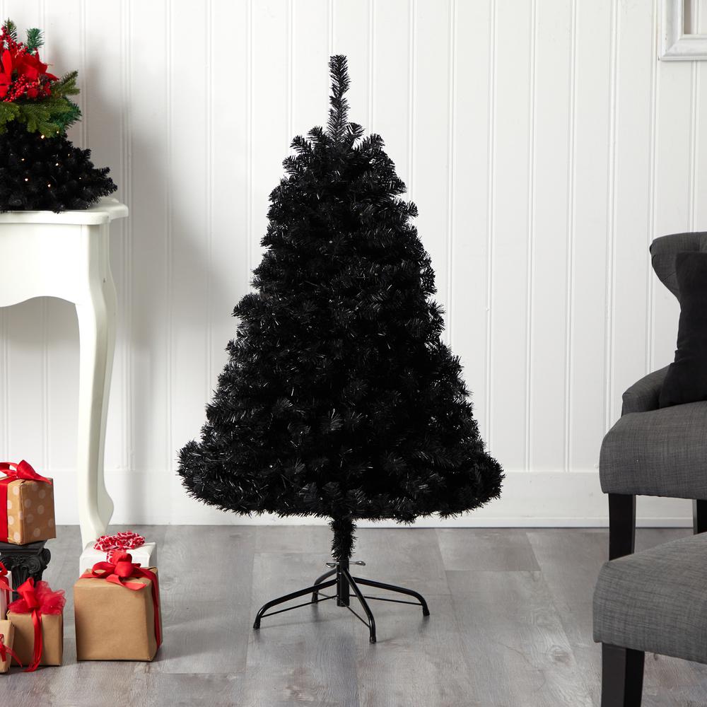 4ft. Black Artificial Christmas Tree with 170 Clear LED Lights. Picture 8
