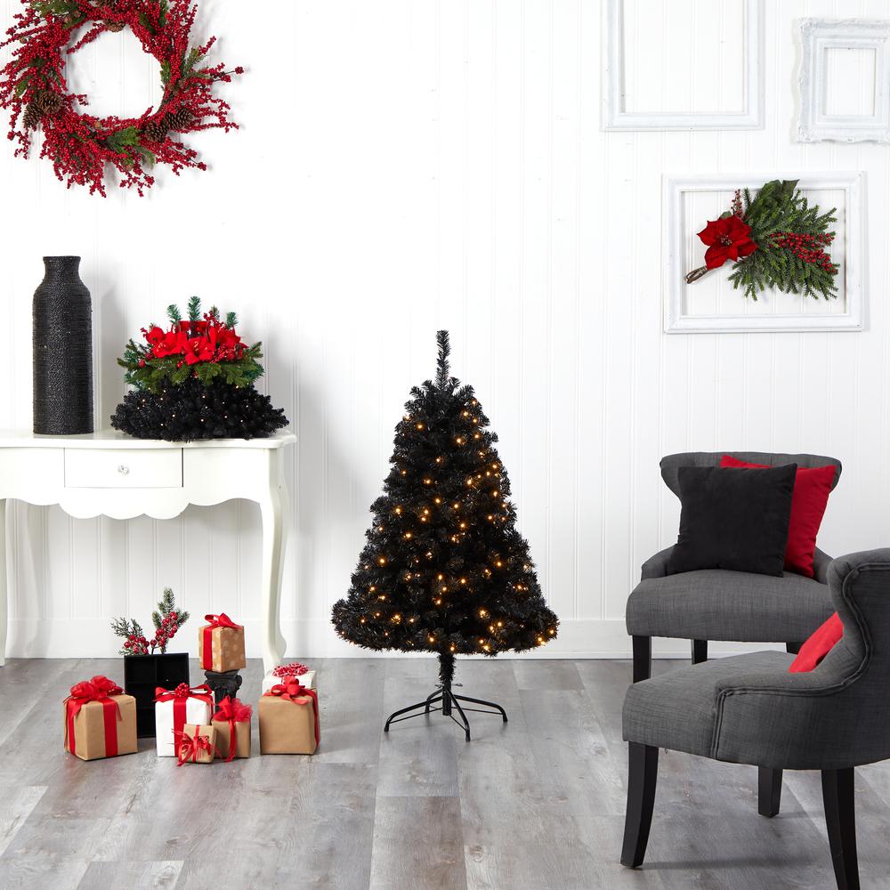 4ft. Black Artificial Christmas Tree with 170 Clear LED Lights. Picture 9