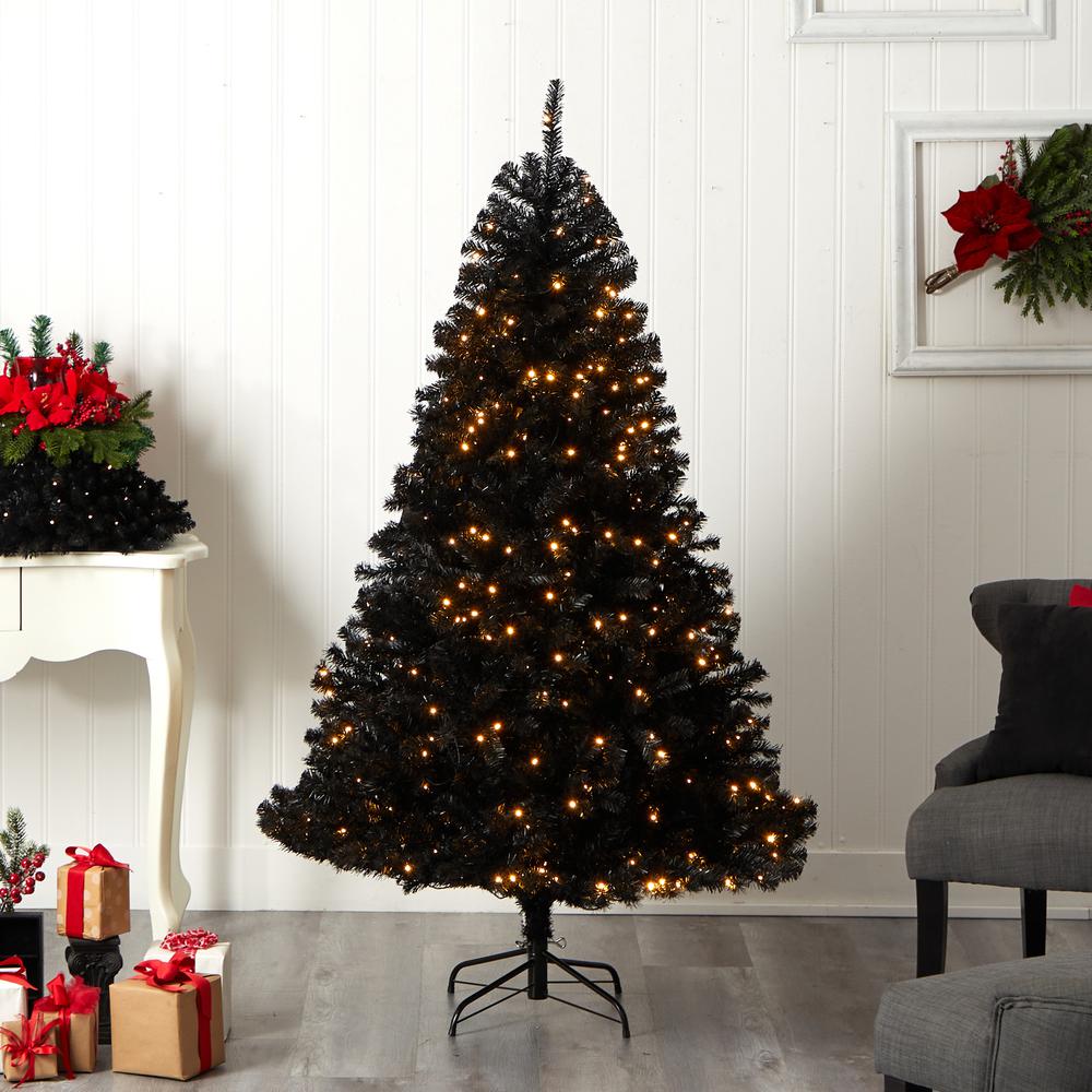 6ft. Black Artificial Christmas Tree with 400 Clear LED Lights and 1036 Tips. Picture 7