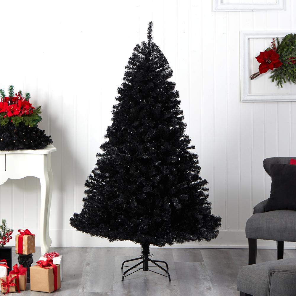 6ft. Black Artificial Christmas Tree with 400 Clear LED Lights and 1036 Tips. Picture 8