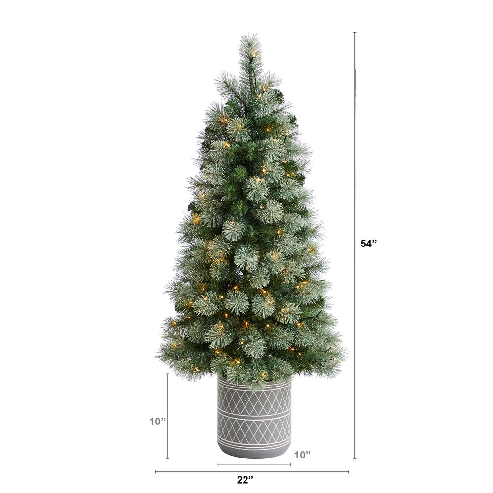 Nova Scotia Pine Artificial Christmas Tree in Engraved Geometric Stone Planter. Picture 2