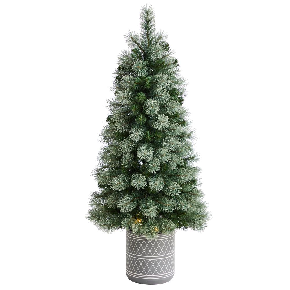 Nova Scotia Pine Artificial Christmas Tree in Engraved Geometric Stone Planter. Picture 3