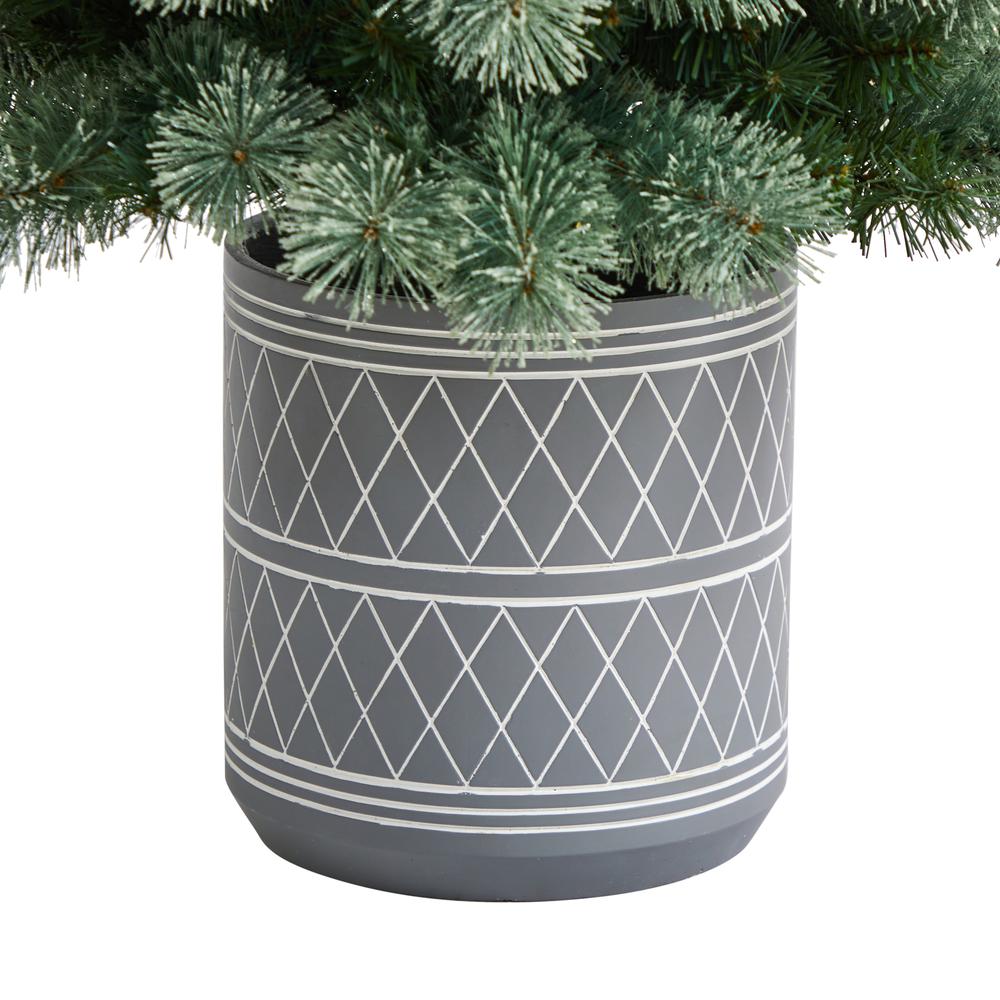 Nova Scotia Pine Artificial Christmas Tree in Engraved Geometric Stone Planter. Picture 6