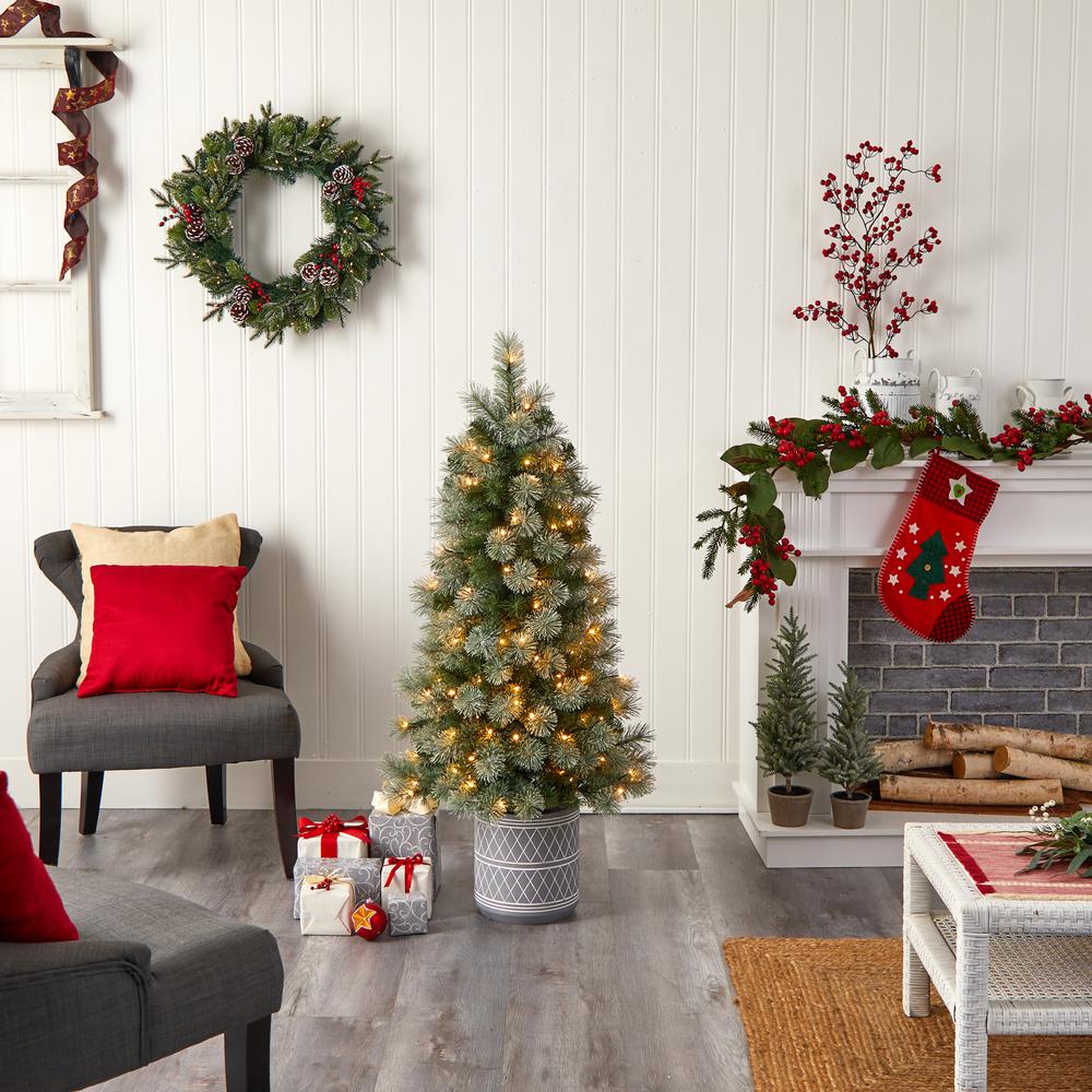 Nova Scotia Pine Artificial Christmas Tree in Engraved Geometric Stone Planter. Picture 9