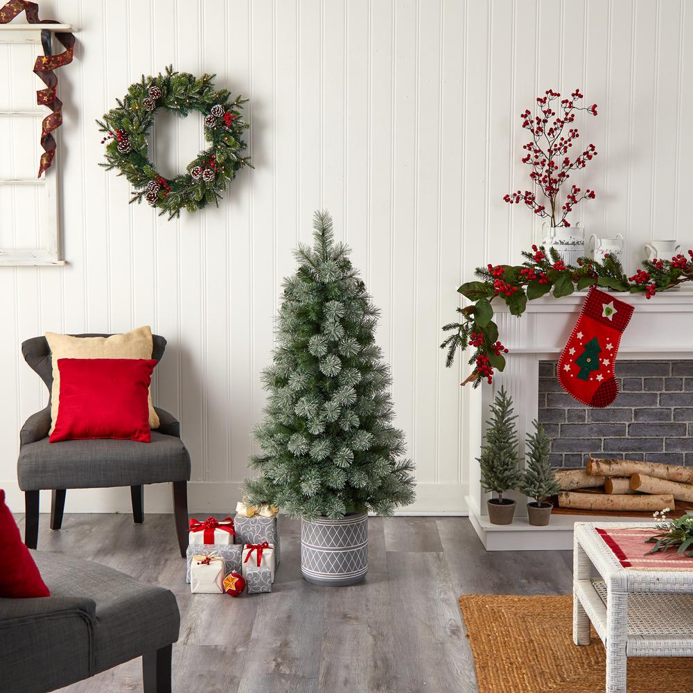 Nova Scotia Pine Artificial Christmas Tree in Engraved Geometric Stone Planter. Picture 10