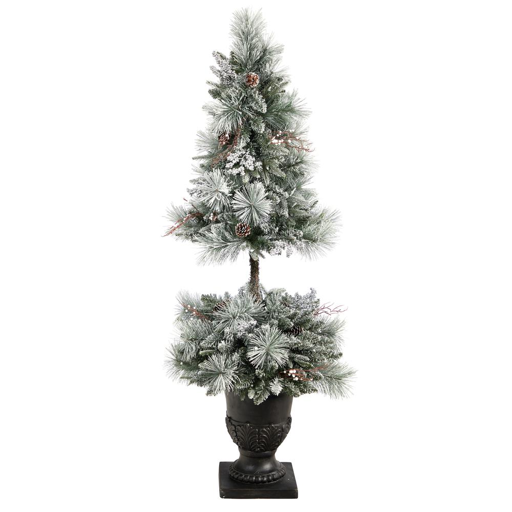 Flocked Artificial Porch Christmas Tree with 100 LED Lights. Picture 3