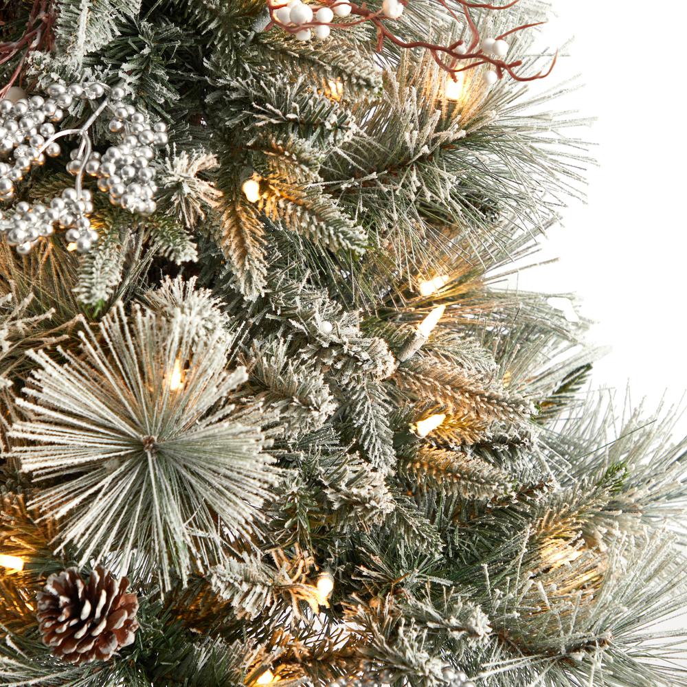 Flocked Artificial Porch Christmas Tree with 100 LED Lights. Picture 4
