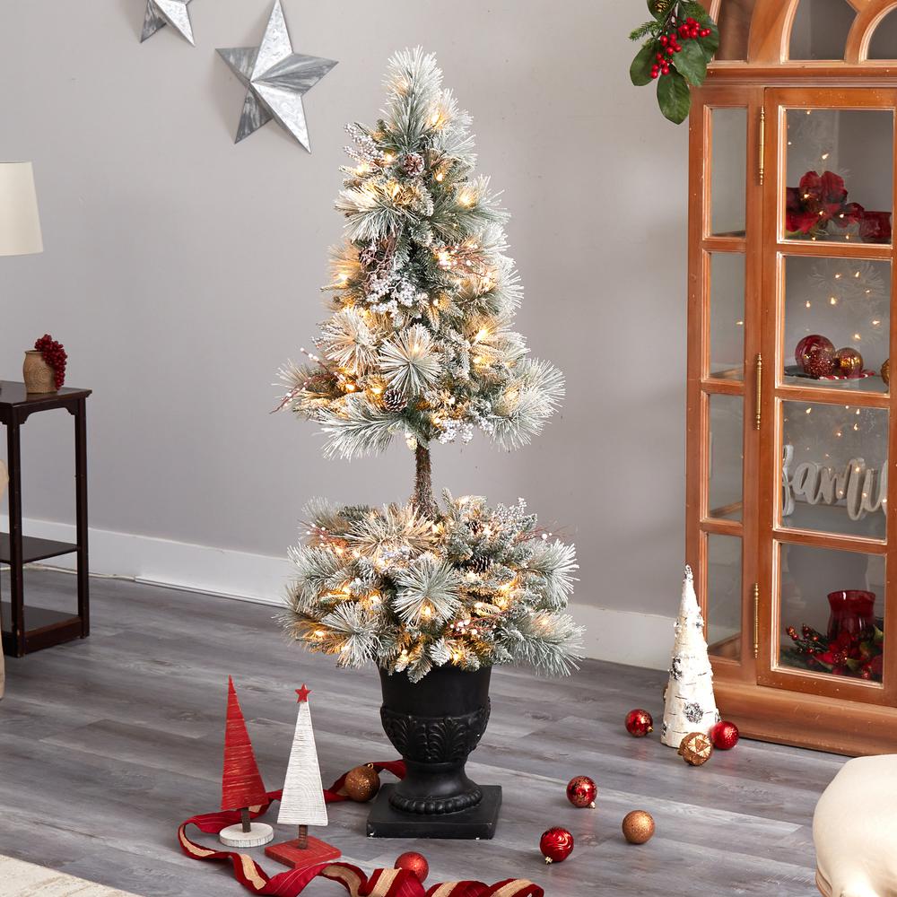 Flocked Artificial Porch Christmas Tree with 100 LED Lights. Picture 7