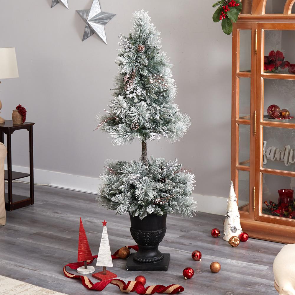 Flocked Artificial Porch Christmas Tree with 100 LED Lights. Picture 8