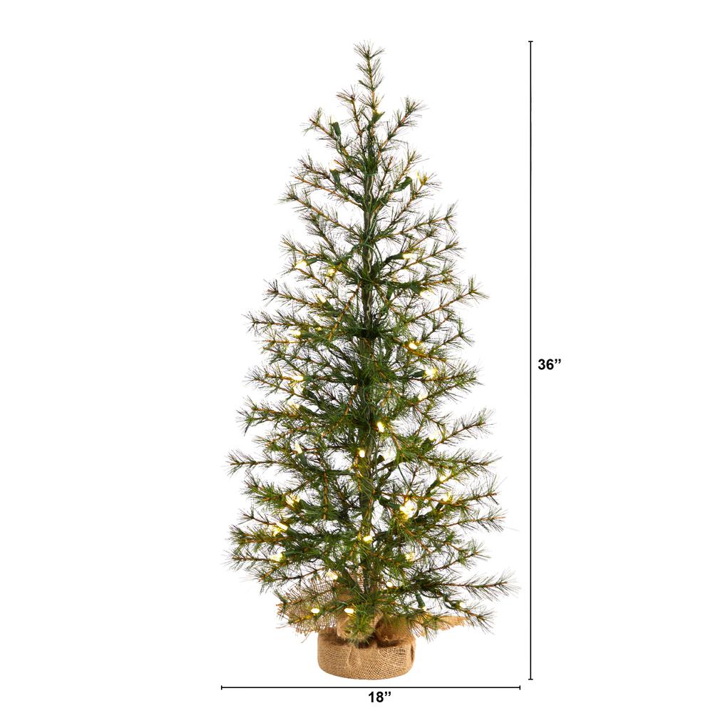3ft. Artificial Christmas Tree with 50 Clear LED Lights Set in a Burlap Base. Picture 1