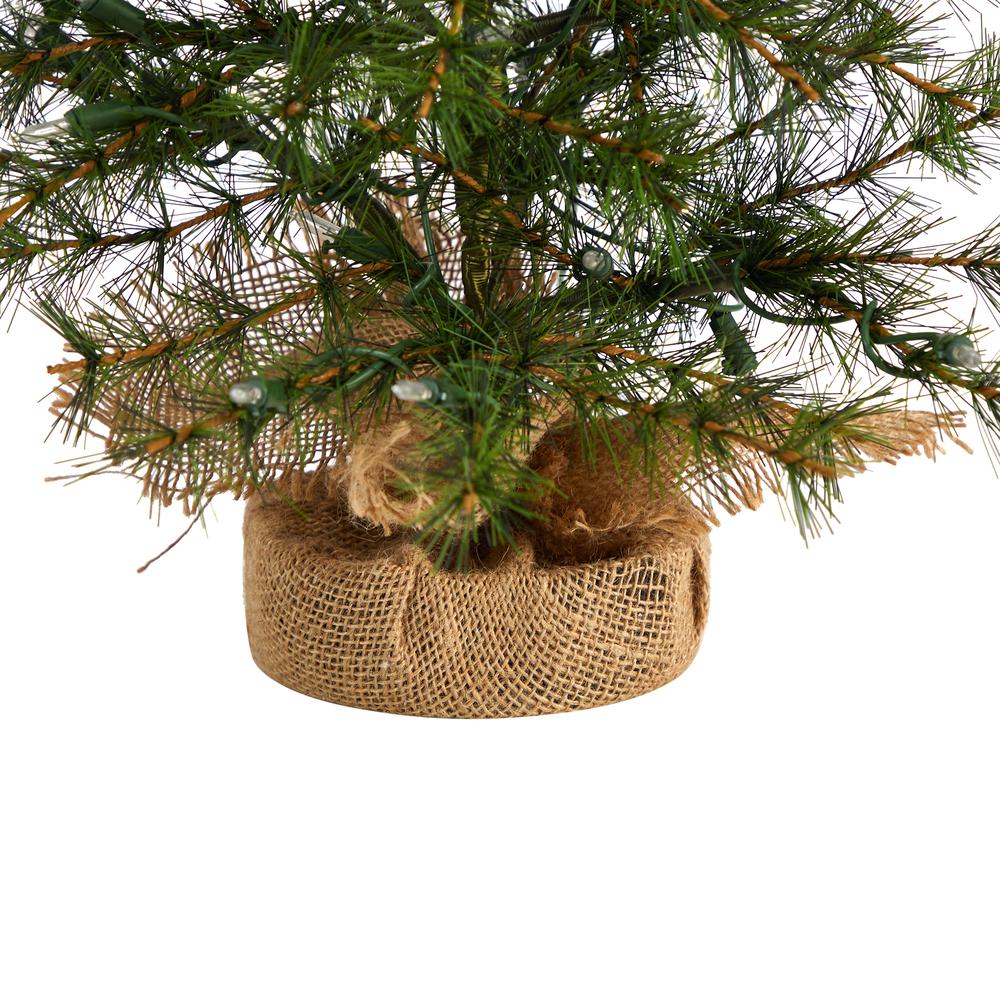 3ft. Artificial Christmas Tree with 50 Clear LED Lights Set in a Burlap Base. Picture 6