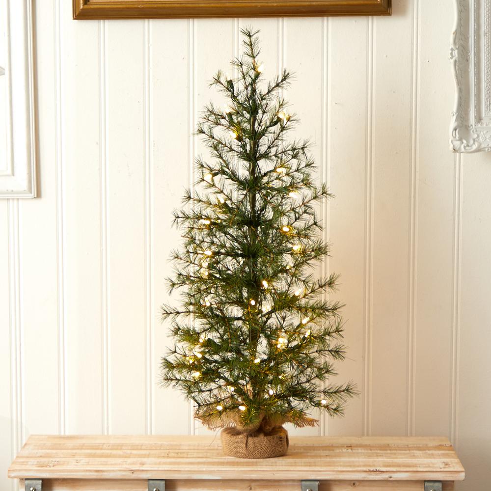 3ft. Artificial Christmas Tree with 50 Clear LED Lights Set in a Burlap Base. Picture 10