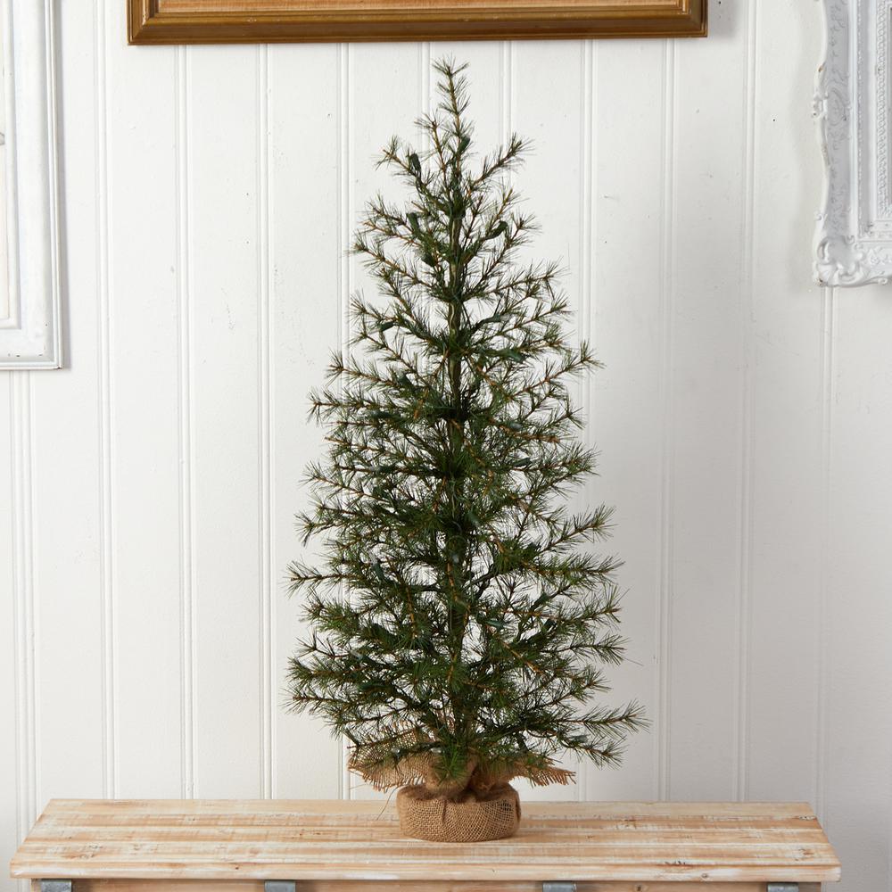 3ft. Artificial Christmas Tree with 50 Clear LED Lights Set in a Burlap Base. Picture 7
