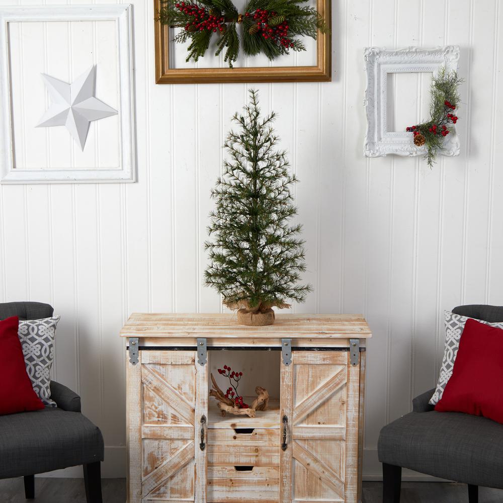 3ft. Artificial Christmas Tree with 50 Clear LED Lights Set in a Burlap Base. Picture 9