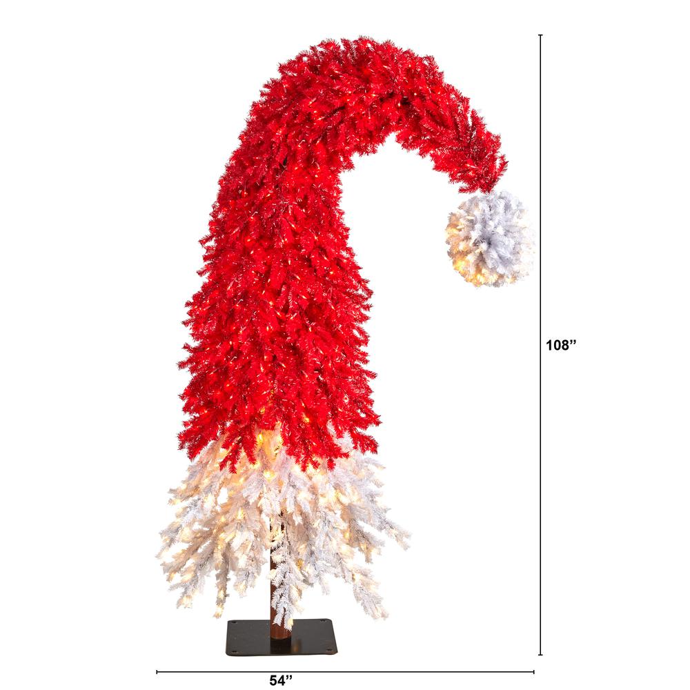 9ft. Holiday Red Santa Hat Christmas Tree with 600 LED lights and 1992 Bendable Branches. Picture 1