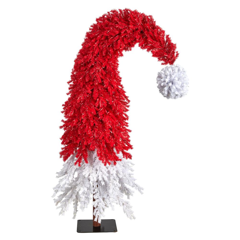 9ft. Holiday Red Santa Hat Christmas Tree with 600 LED lights and 1992 Bendable Branches. Picture 2