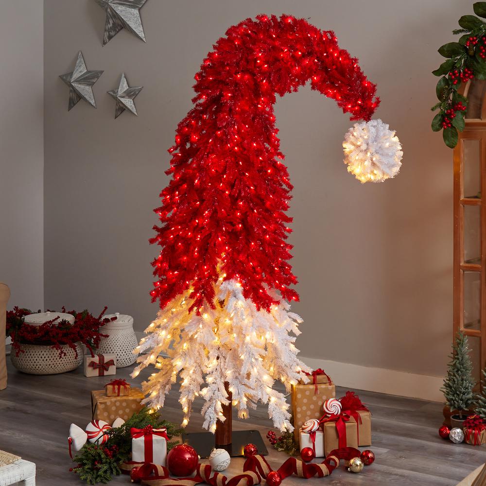 9ft. Holiday Red Santa Hat Christmas Tree with 600 LED lights and 1992 Bendable Branches. Picture 7