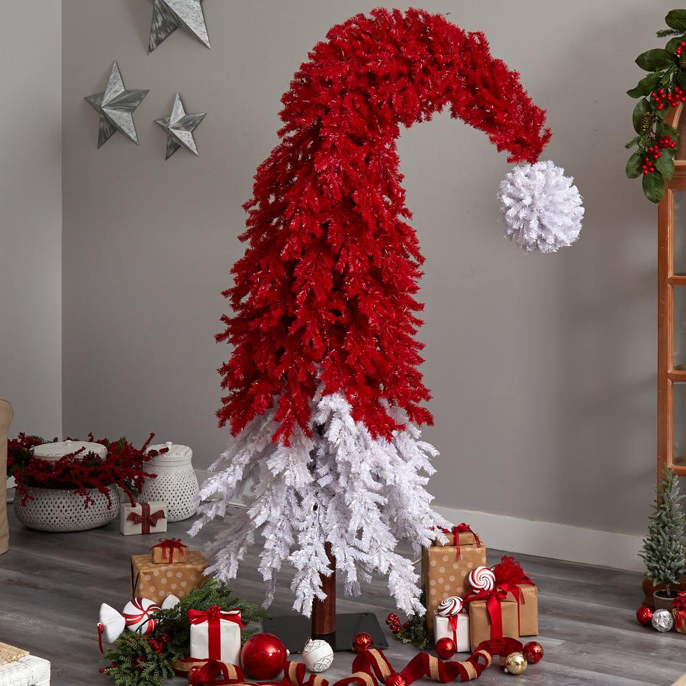 9ft. Holiday Red Santa Hat Christmas Tree with 600 LED lights and 1992 Bendable Branches. Picture 6