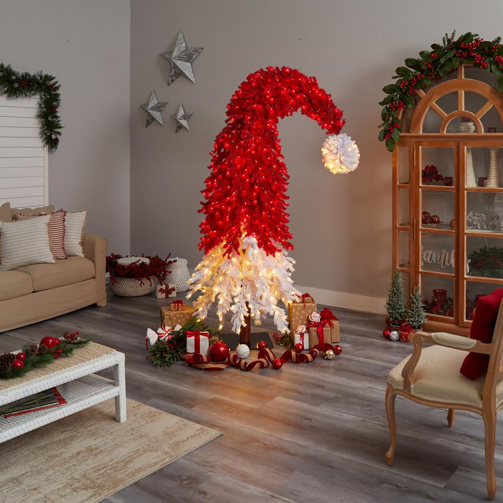 9ft. Holiday Red Santa Hat Christmas Tree with 600 LED lights and 1992 Bendable Branches. Picture 9