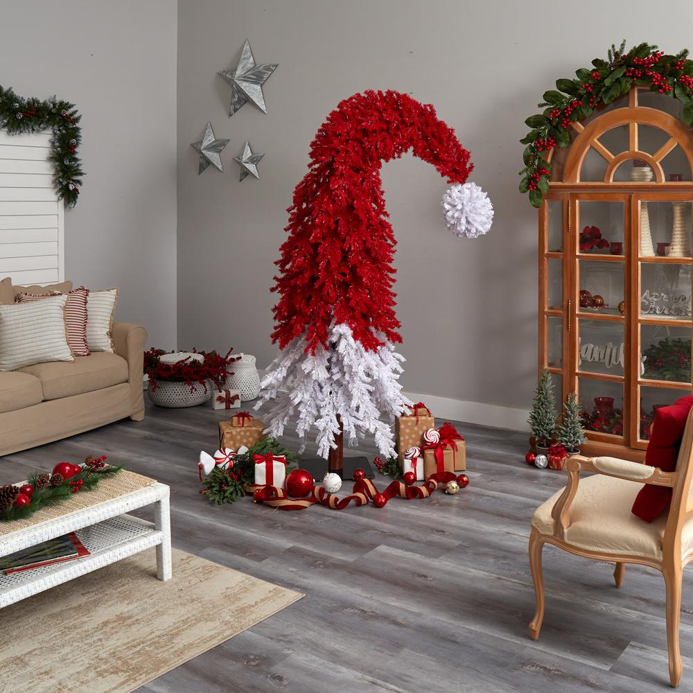 9ft. Holiday Red Santa Hat Christmas Tree with 600 LED lights and 1992 Bendable Branches. Picture 10
